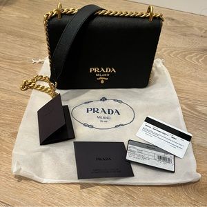 Authentic Prada Pattina Saffiano Black Gold Crossbody cahier